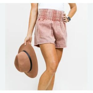 Let’s Run Away Rust Acid Wash Smocked Shorts Size M NWT